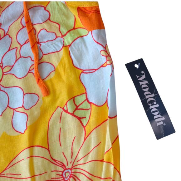 NWT Modcloth Bright Orange Yellow Retro Floral Summer Dress Size Small - Picture 4 of 5